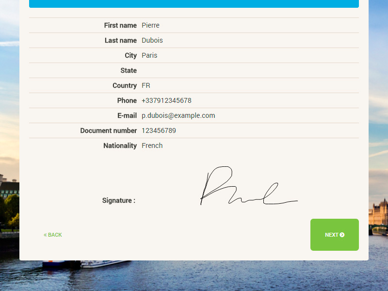 Kiosk check-in and hotel registration card signature