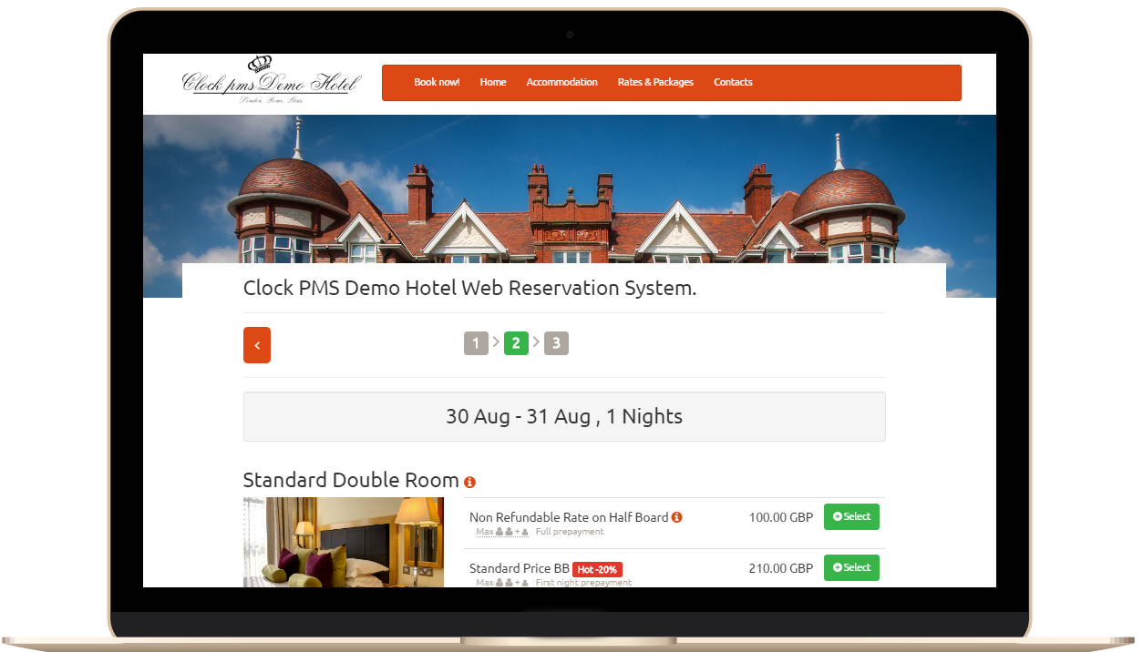Laptop displaying the hotel web booking engine in Clock PMS Suite